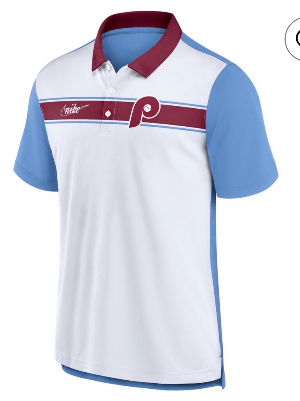 Men's Philadelphia Phillies Nike White/Light Blue Rewind Stripe Polo.